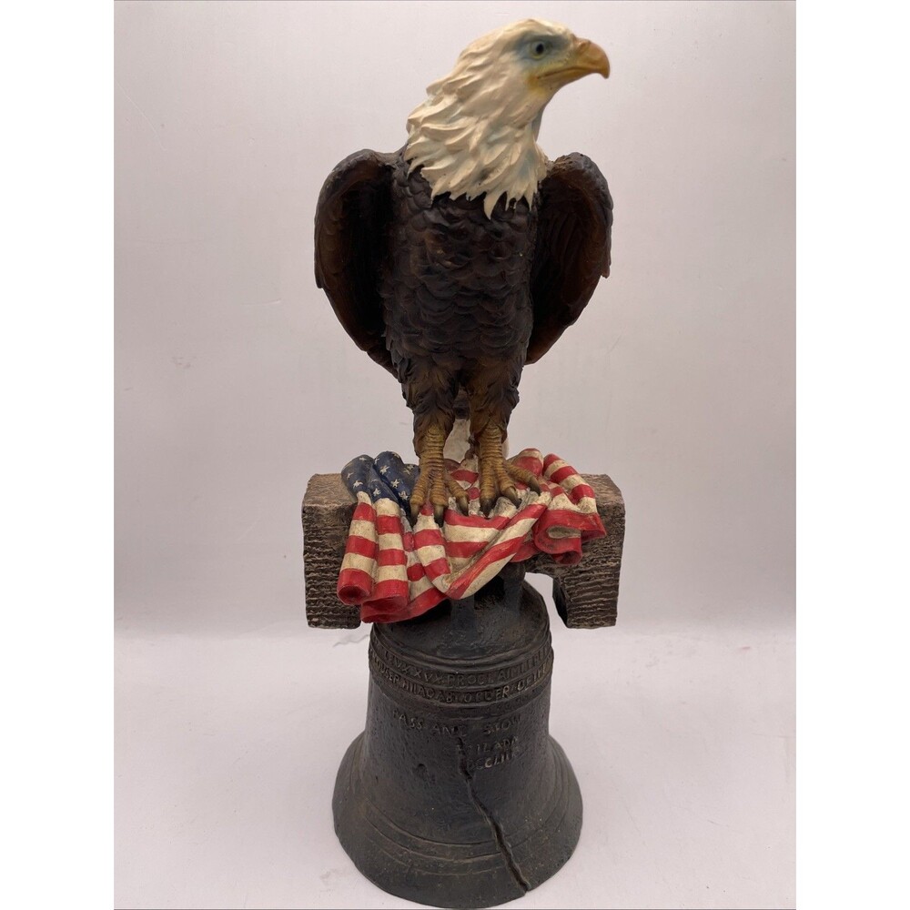 American Bald Eagle with American Flag on the Liberty Bell Resin Figurine 12"